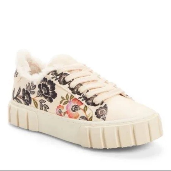 FARM Rio Shoes - FARM Rio Cream Floral Faux Fur Lined Chunky Sole Sneakers